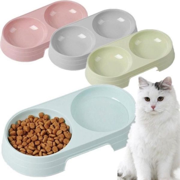 Double Pet Water Food Bowl Cat Food Storage Container