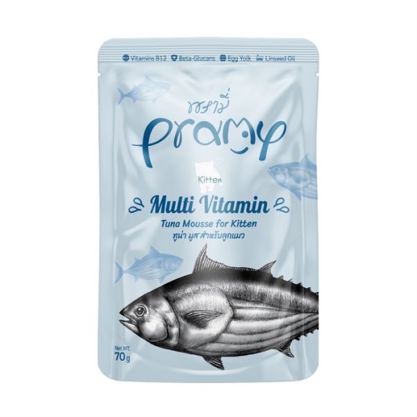 Pramy Pouch Tuna MousseTopping Chicken Meat In Jelly For Kitten 70gm