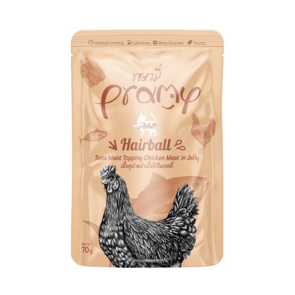 Pramy Pouch Tuna Meat Topping Chicken Meat In Jelly 70gm Adult