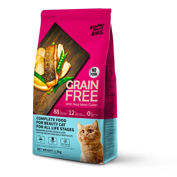 Kitchen Flavor Grain Free Cat Food With Real Meat Cubes for All Life Stages 1.5kg